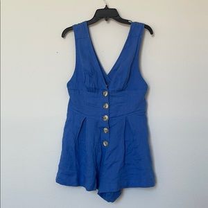 Free People Blue Deep V neck Soleil romper